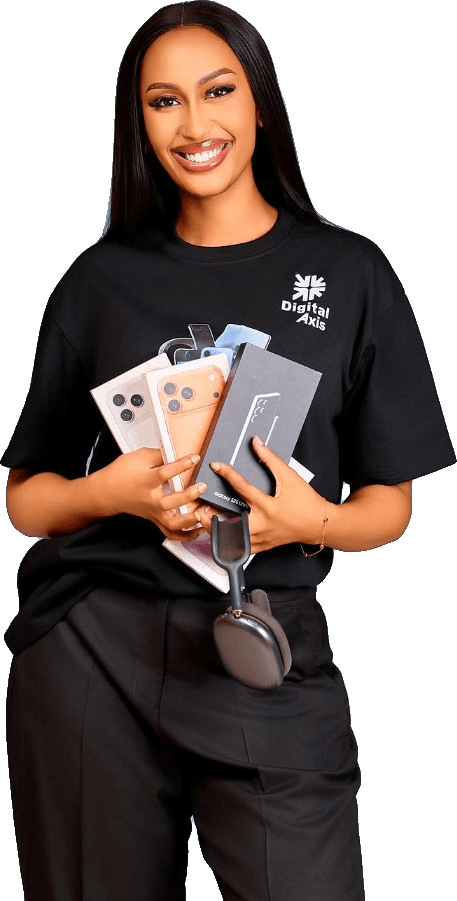 Digital Axis team member holding new phone boxes
