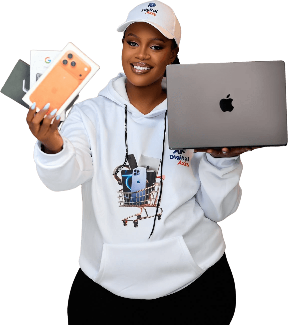 Digital Axis customer with a laptop and phones