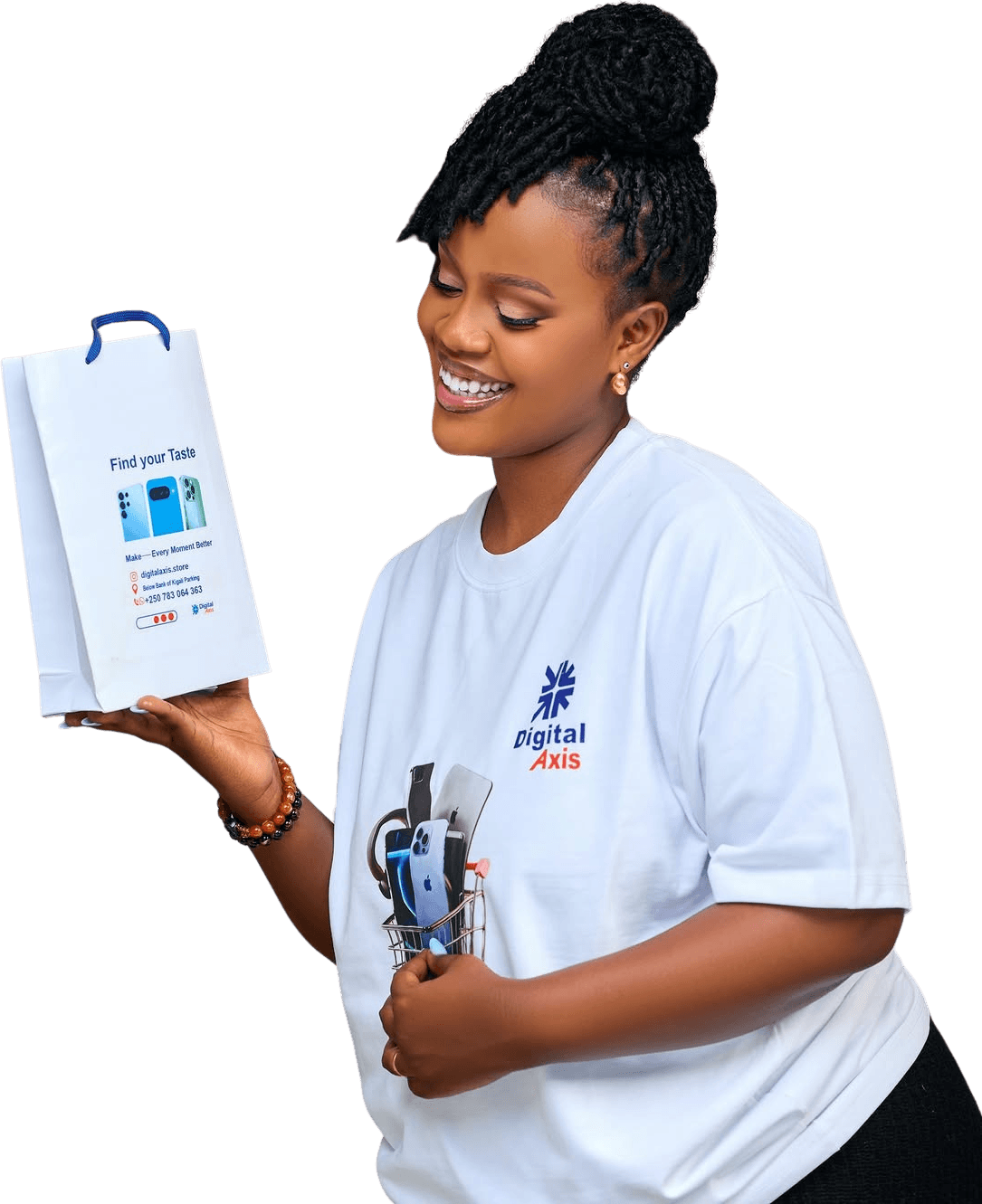 Digital Axis customer with a store bag