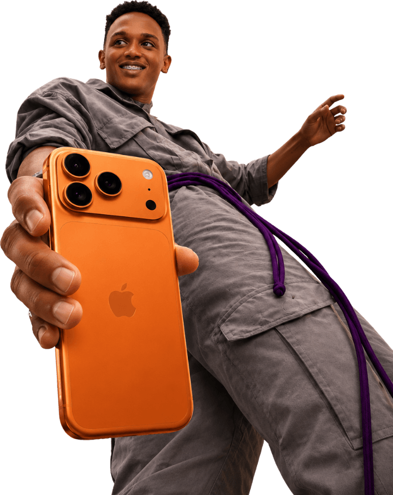 Customer holding an orange phone