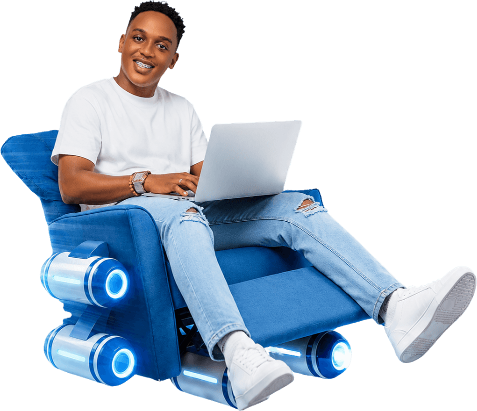 Customer relaxing with a laptop